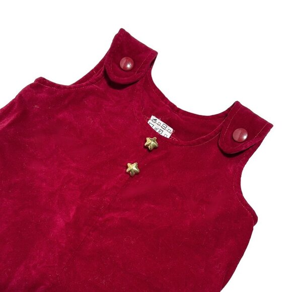 Vintage Infant Velour Overalls Bright Red Gold Stars - Picture 2 of 4